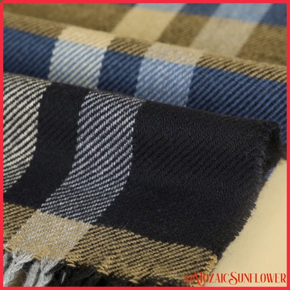 Plaid Fringe Hem Soft Scarf Shawl Primary Browns, Blues, and Accent White - Picture 2 of 5